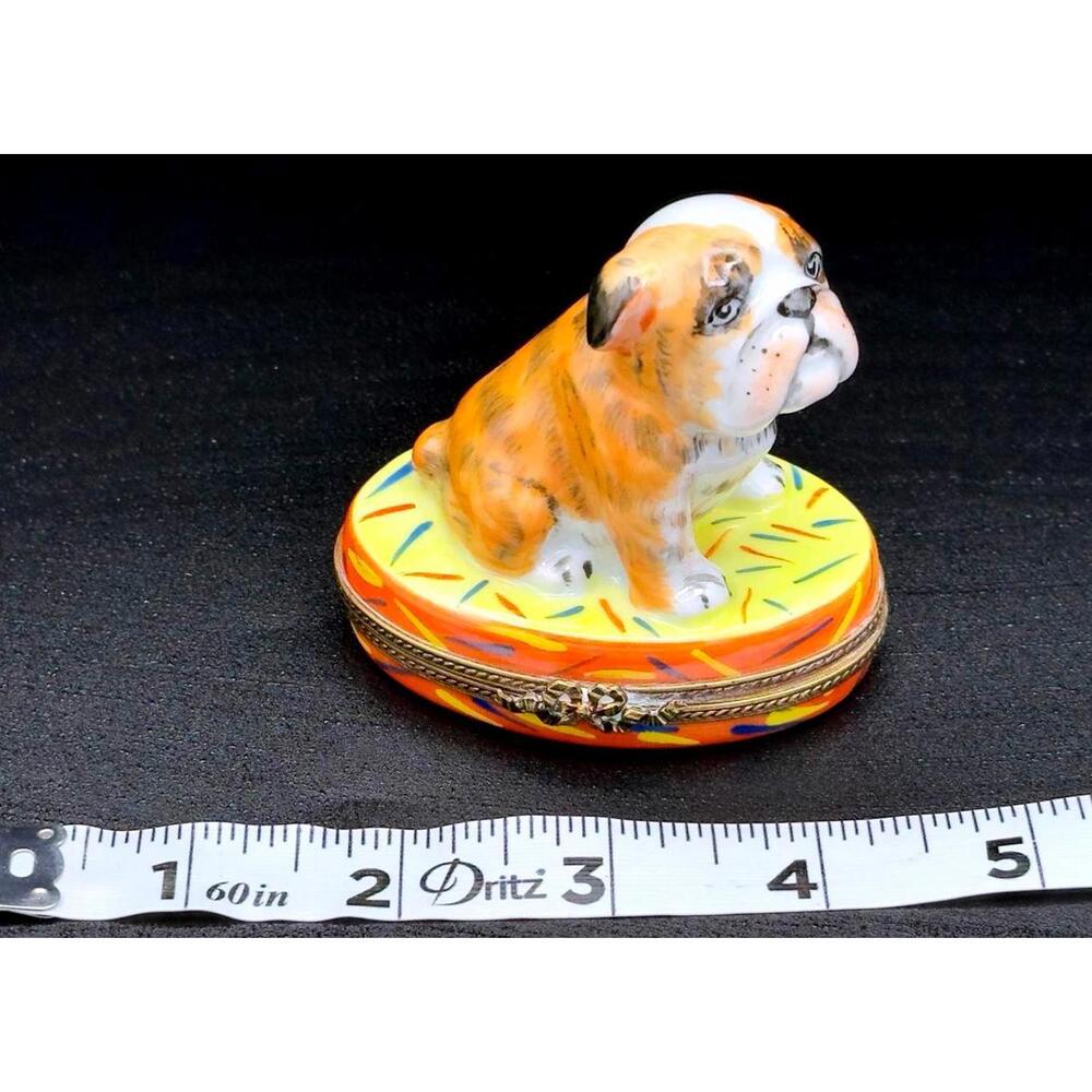 Rare & Authentic Large Sinclair Limoges Bulldog Trinket Box Hand Painted France - Picture 7 of 9